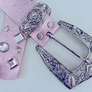 Leather Rock Pink Metallic Belt